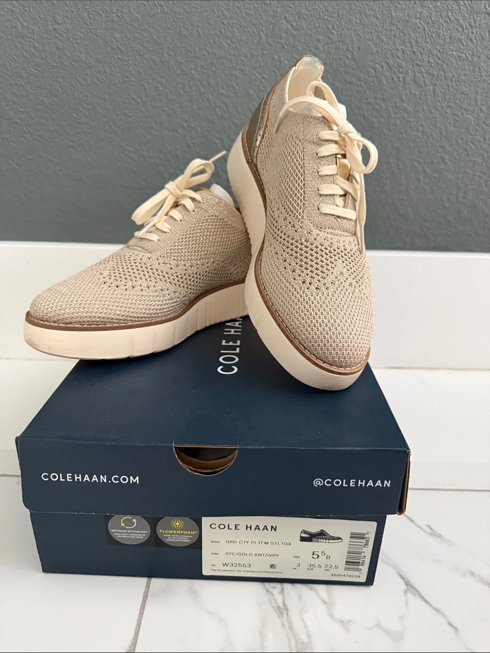 Cole Haan Men’s Beige Knit Wingtip Slip-On Sneakers